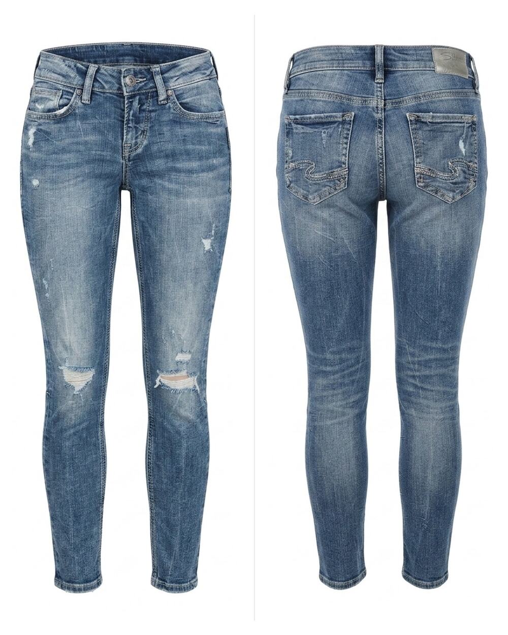 Silver Suki Ankle Skinny Blue Embroidered Back Jeans Women Size W25 L27